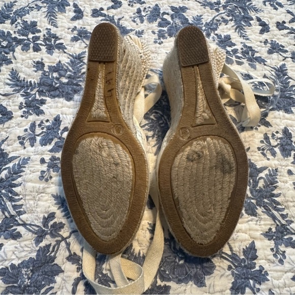 J Crew Shoes Espadrille Wedge Cream & Tan Ankle Lace Up Boho Leather Eyelet Sz 9 - Picture 9 of 10